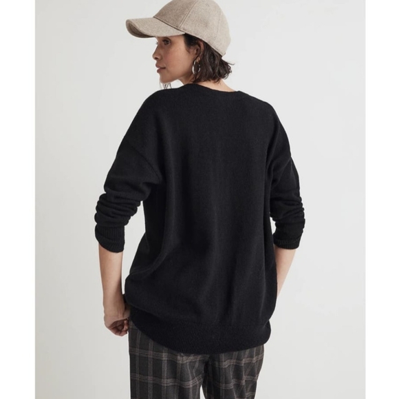 Madewell Women's Black Relaxed Wool Cardigan Sweater Harlow V Neck Button M - Picture 2 of 8